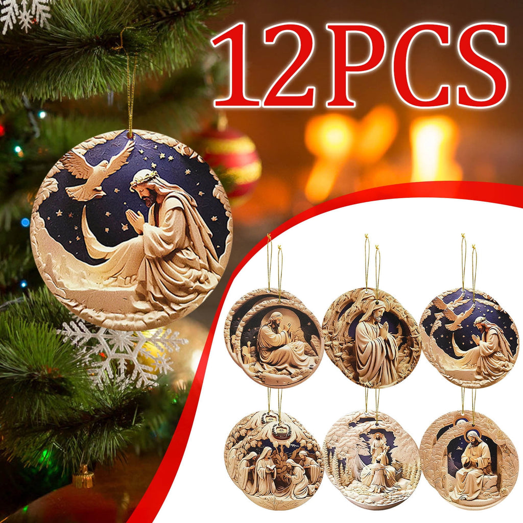 Wooden Christmas Ornaments, Nativity Scene Decorations, 12-Piece Handcrafted Wooden Nativity Ornament Set, Traditional Christmas Tree and Home Decor