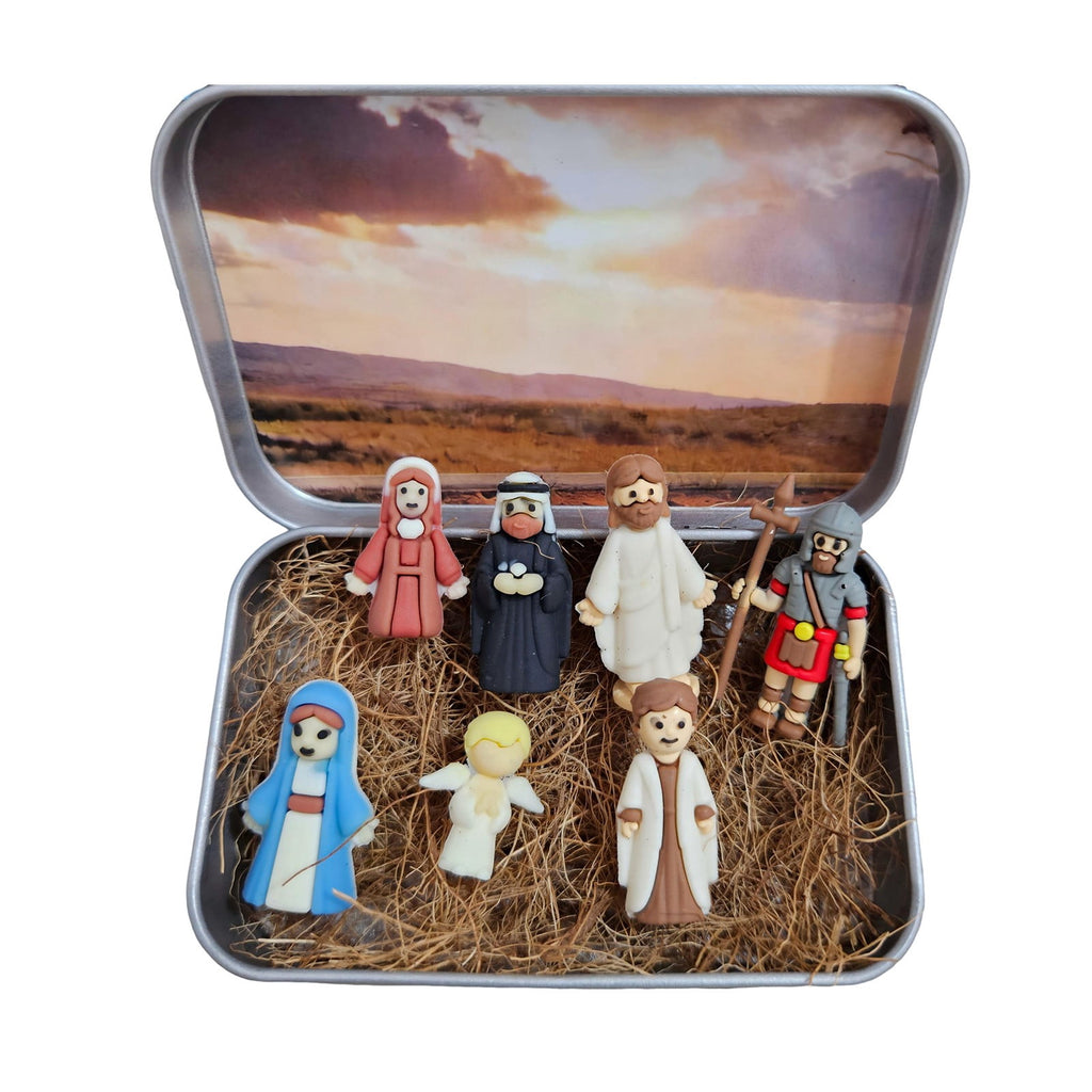 Mini Christmas Nativity Set in Tin Box | Christmas Decor Gift for Family | Portable Pocket Nativity Scene, Christmas Indoor Table Decoration