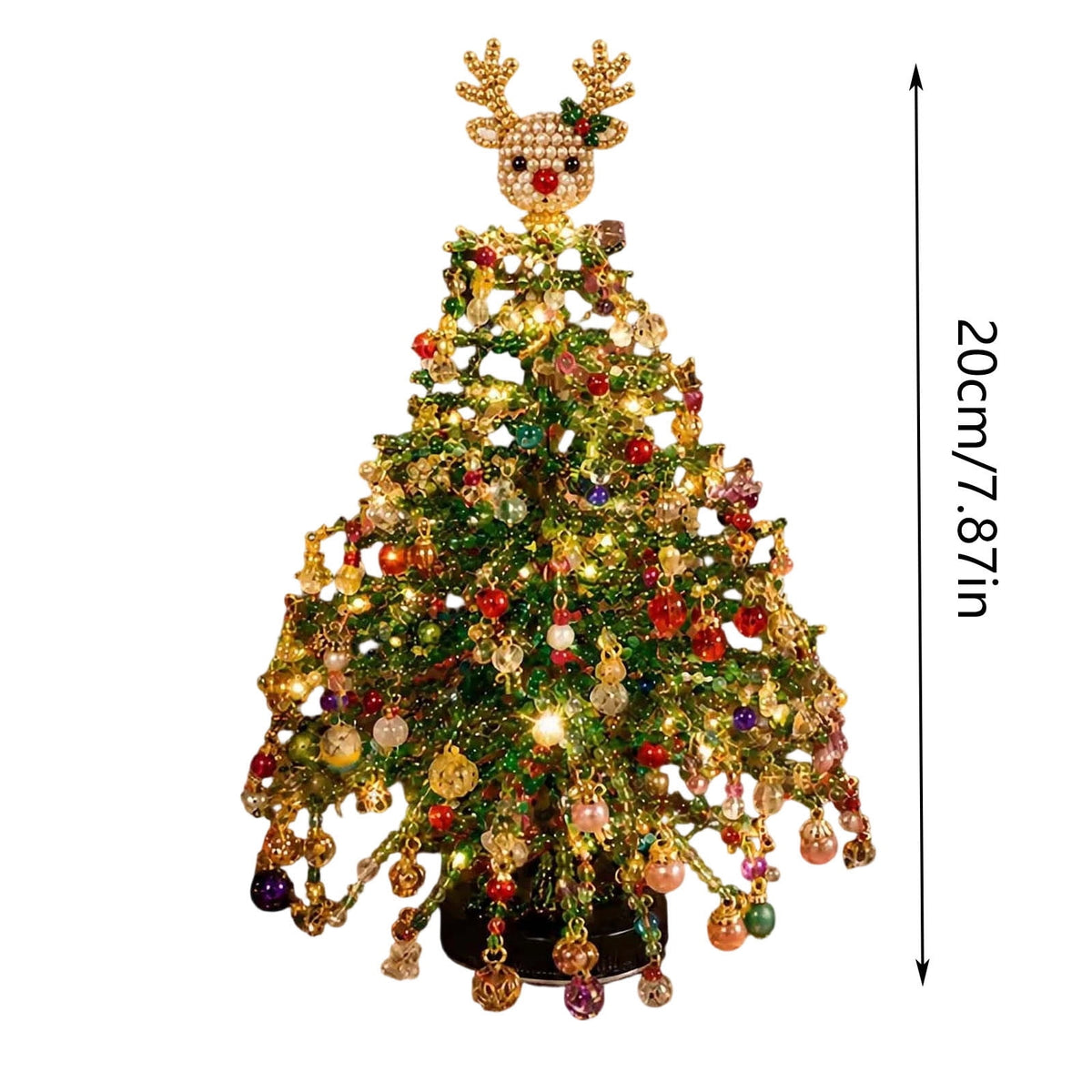 DIY Beaded Christmas Tree Kit - Handmade Mini Tabletop Xmas Tree with Santa Topper, Built-In Warm Lights, Holiday Decor Craft Gift for Adults