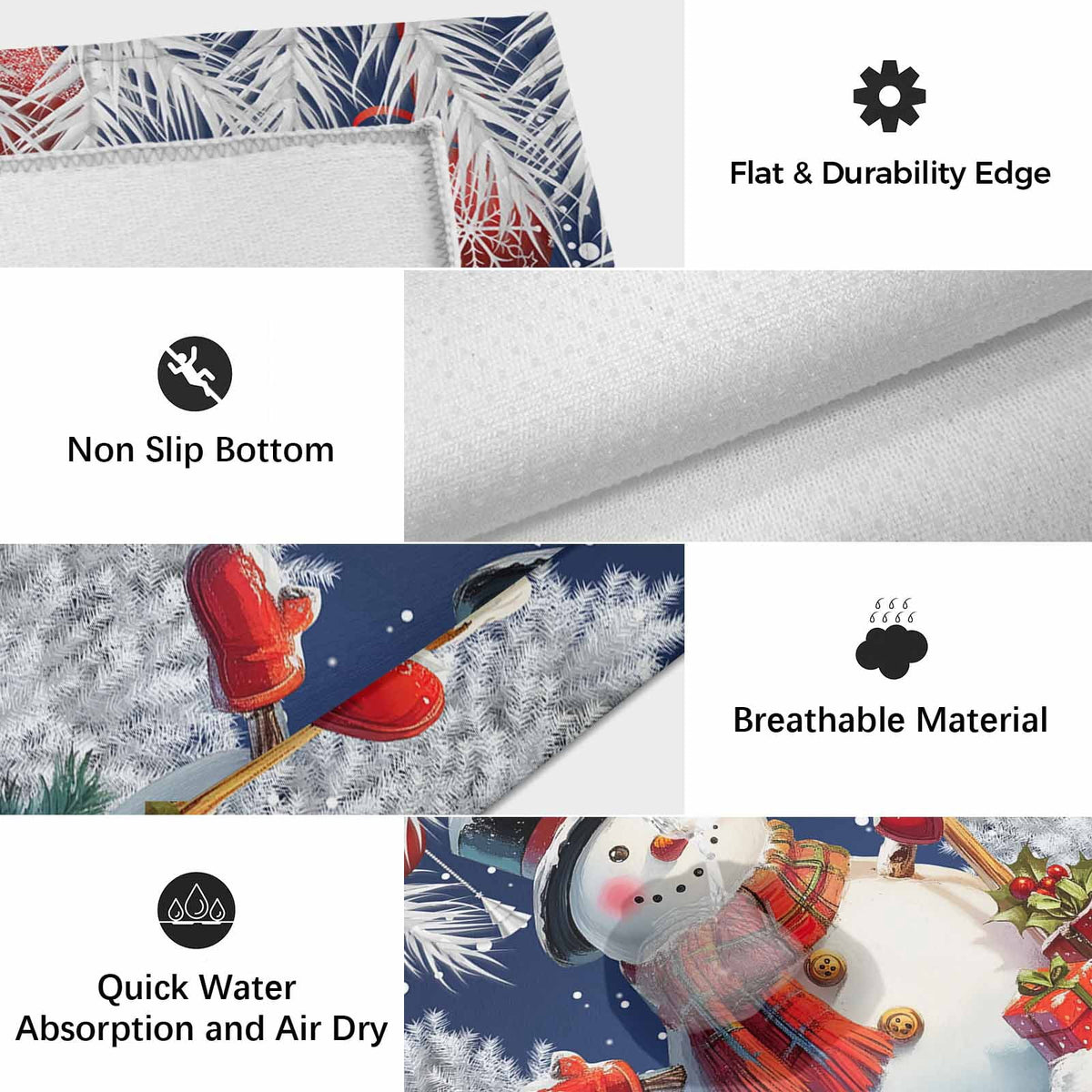 Grey Snowman Christmas Outdoor Rug for Patio/Deck/Porch, Non-Slip Large Area Rug 4 x 6 Ft, Xmas Tree Red Balls Snowflake Indoor Outdoor Rugs Washable Area Rugs, Reversible Camping Rug Carpet Runner