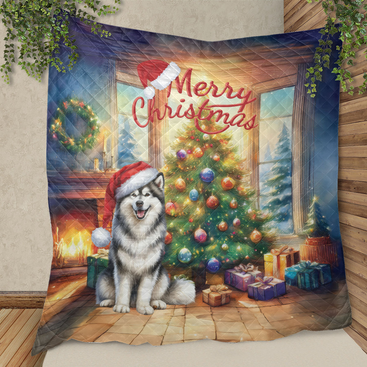 Merry Christmas French Bulldog Santa Hat Xmas Tree Winter Holiday Quilt Bedding Set Dog Lover Gifts 1 Blanket Bed Cover 2 Pillowcases - 01013