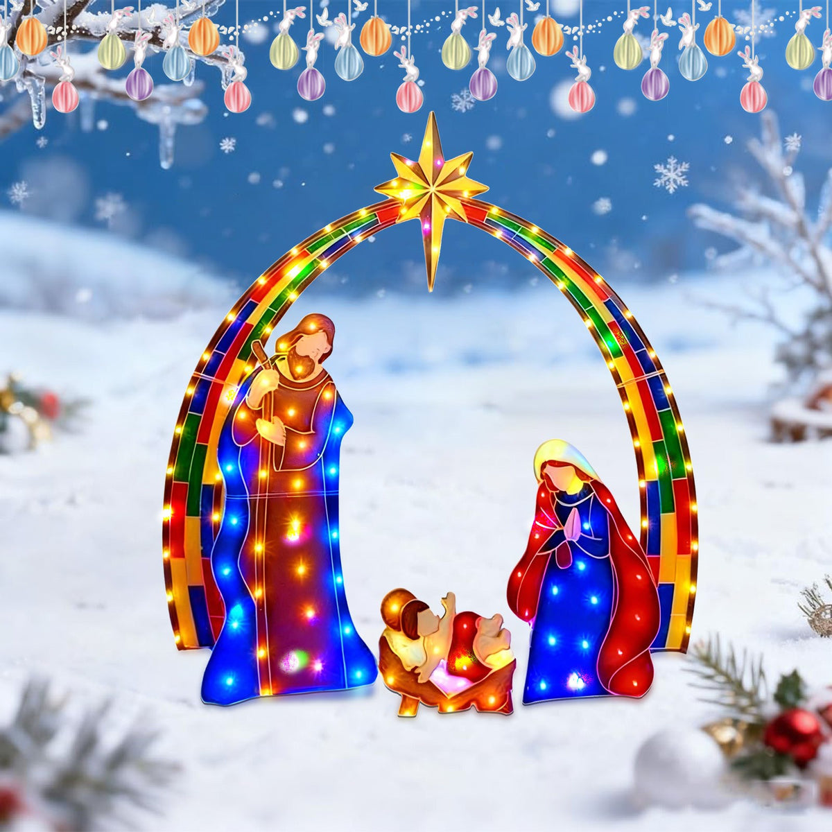 Lighted Nativity Scene, Outdoor Christmas Nativity Table Decor Set, Mini Lighted Christmas Scene Decoration for Holiday Winter Lawn, Garden & Indoor Tabletop