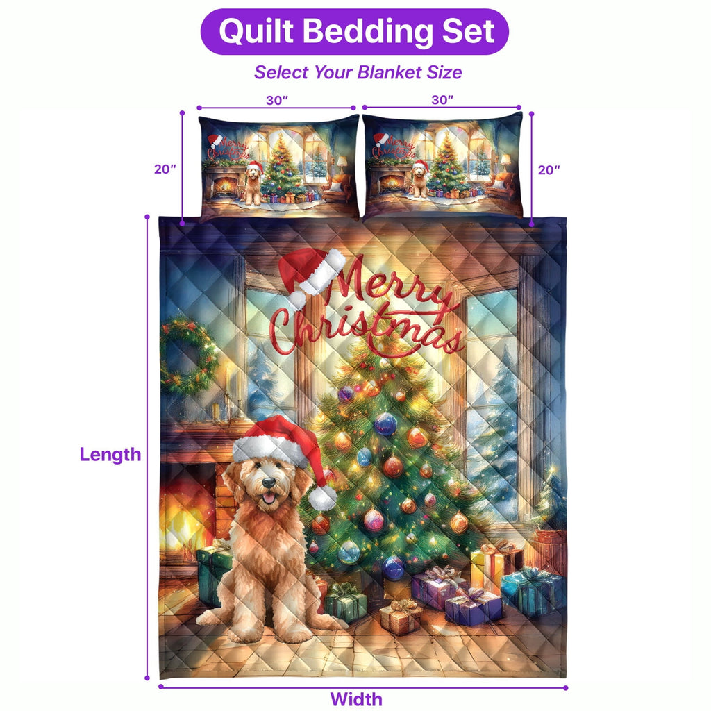 Merry Christmas French Bulldog Santa Hat Xmas Tree Winter Holiday Quilt Bedding Set Dog Lover Gifts 1 Blanket Bed Cover 2 Pillowcases - 01013