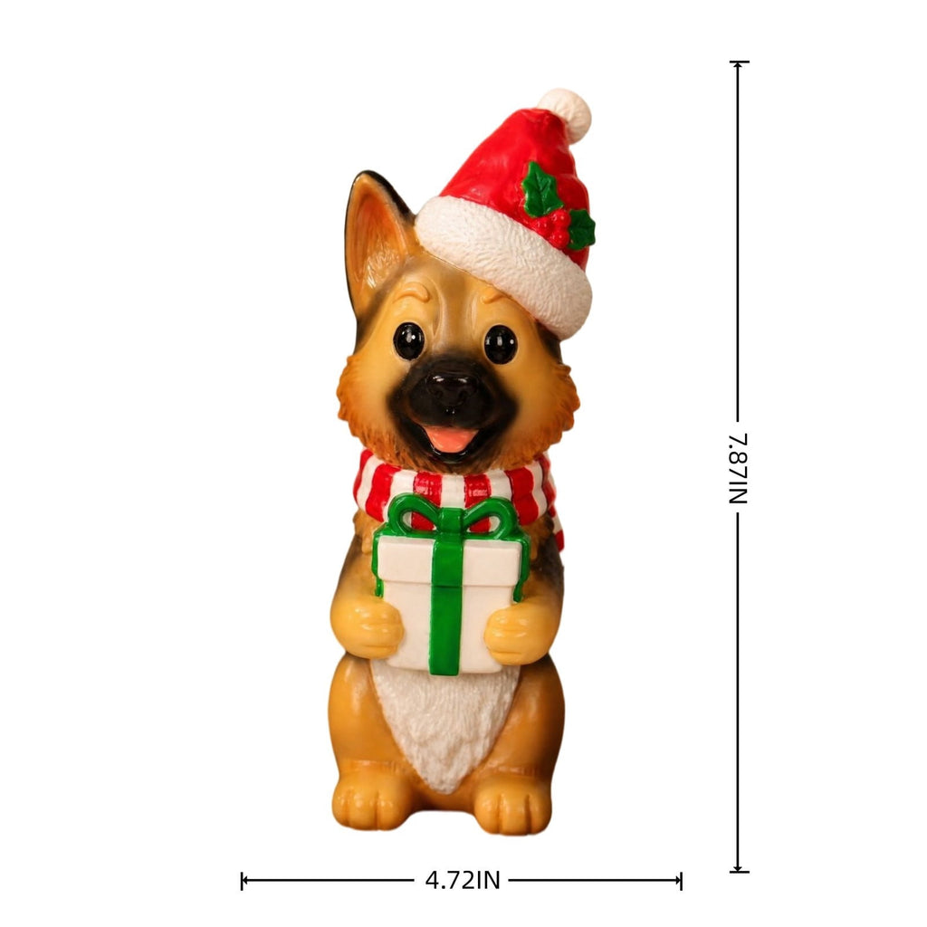 Luckky Lighted Christmas Dog Resin Statue, Santa Hat and Scarf Dog Figurine, 7.87 Inch, Multi-Color LED Lights, Indoor Outdoor Holiday Decor