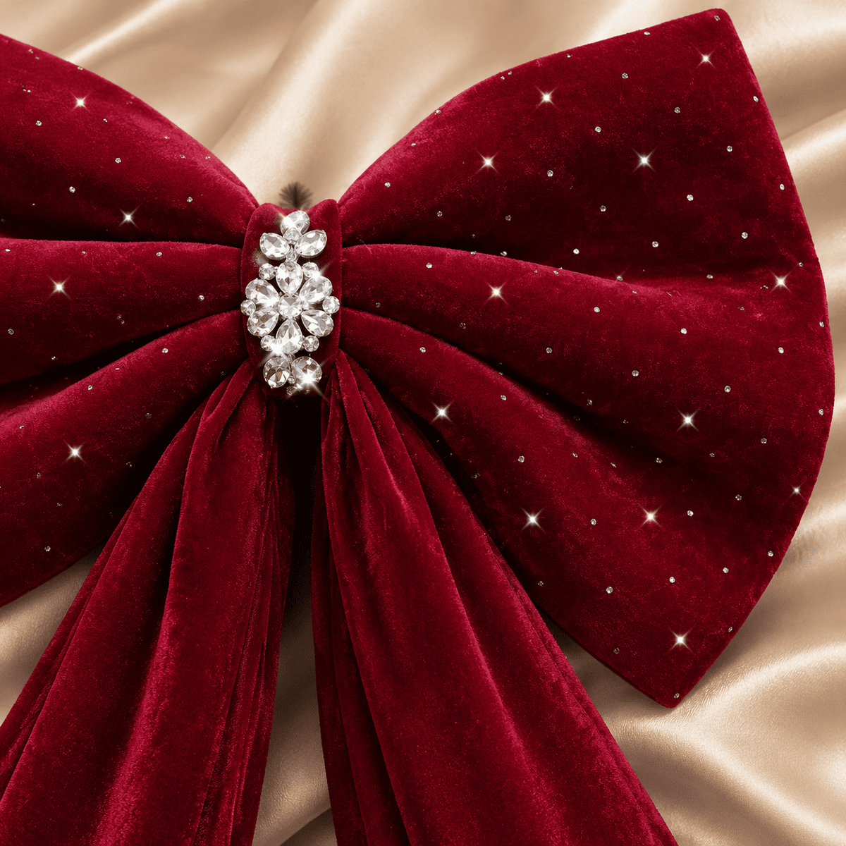 79x20 Inch Oversized Christmas Tree Topper Bow Burgundy Rhinestone Decor