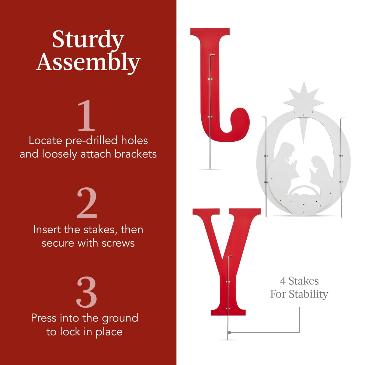 Best Choice Products 46in Outdoor JOY Christmas Nativity Decoration w/ Weather Resistant PVC, Ground Stakes - Red/White