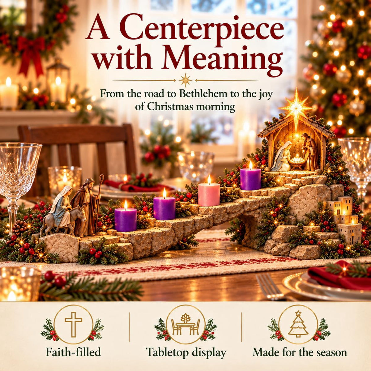 Journey to Bethlehem Lighted Advent Nativity Path – Christian Christmas Decor, 4-Week Lighted Advent Display & Faith-Inspired Gift