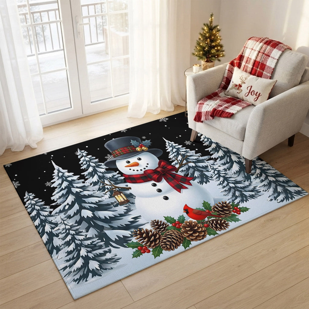 5x7 Area Rugs, Light Blue Snowman Christmas Non-Skid Rubber Backing Large Rectangle Rugs - Living Room Bedroom Home Office, Xmas Pinecone Tree Snowflake Indoor Floor Mat Carpets Washable Rug