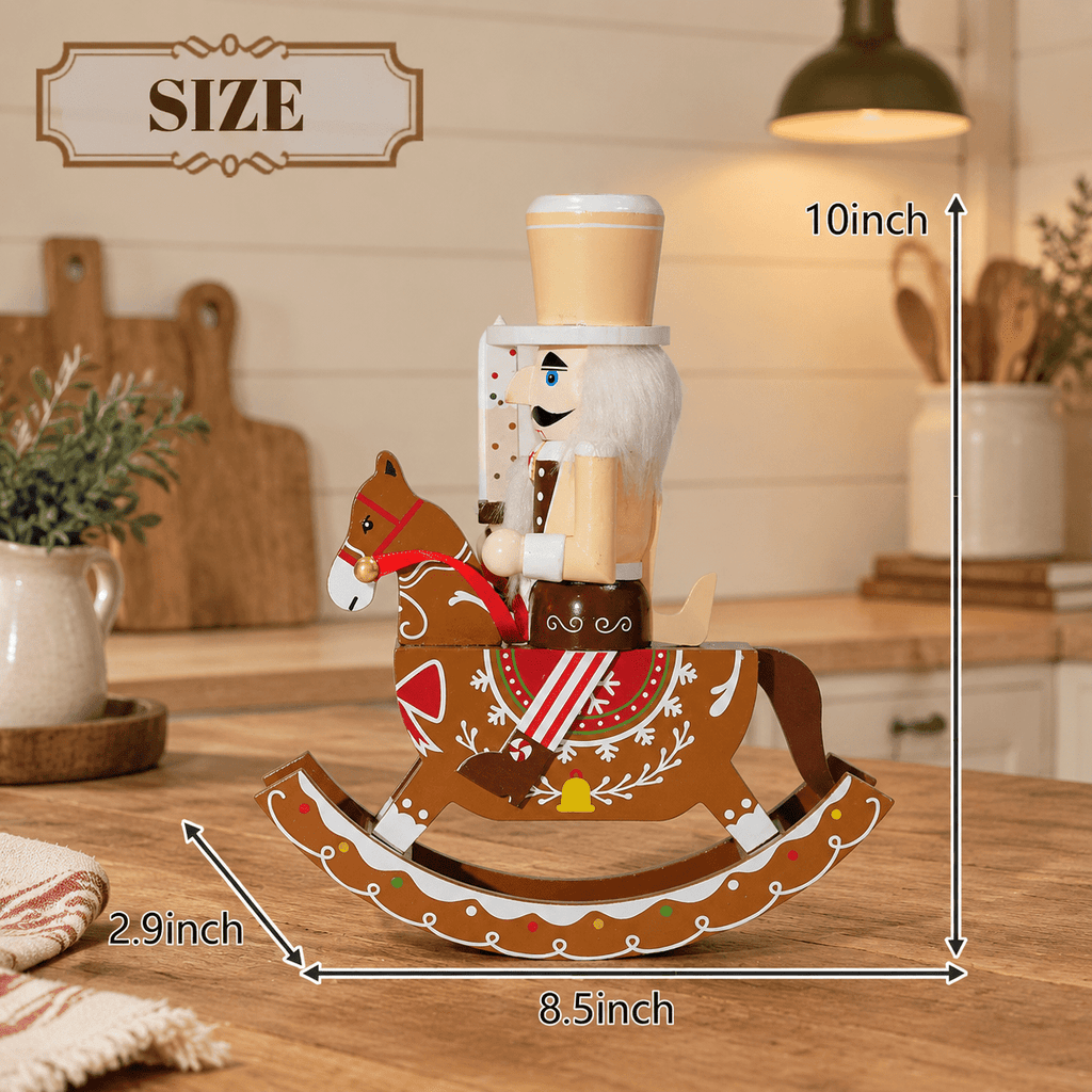 Gingerbread Wooden Nutcracker Rocking Horse Soldier Figurine Indoor Christmas Decor