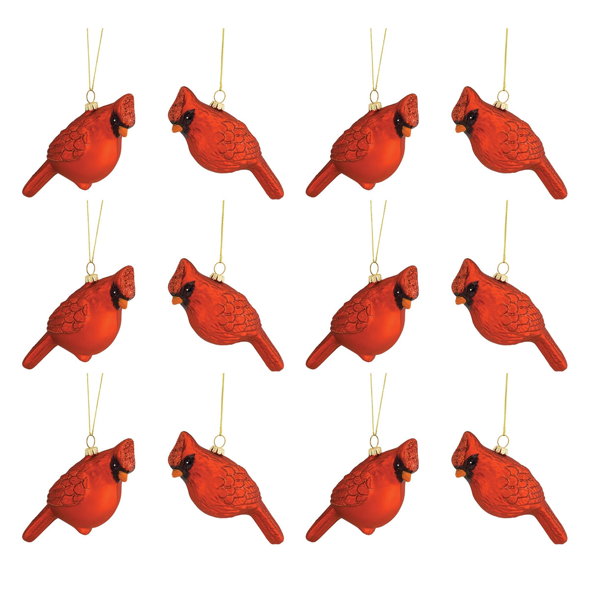 Pack of 12 Red Cardinal Hanging Christmas Ornaments 4"