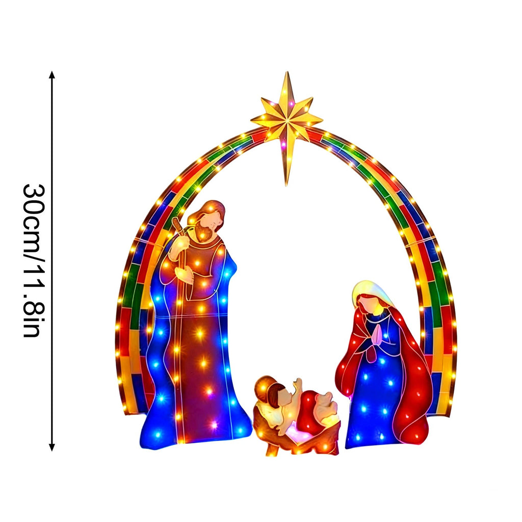 Lighted Nativity Scene, Outdoor Christmas Nativity Table Decor Set, Mini Lighted Christmas Scene Decoration for Holiday Winter Lawn, Garden & Indoor Tabletop