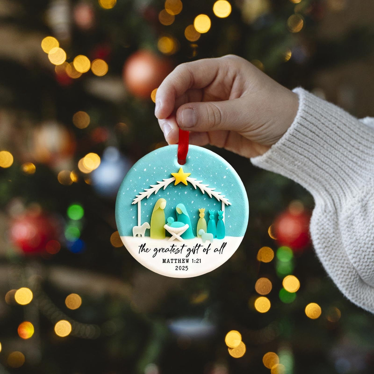Lunxisen 1 Pcs Sea Glass Nativity: Jesus’ Birth Christmas Ornament,Coastal Inspired Sea Glass Nativity Ornament,Handmade Nativity Scene, with Shells and Starfish
