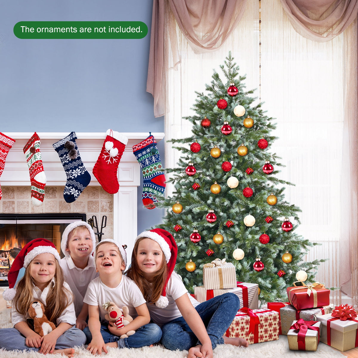 Gymax 7 Ft Artificial Christmas Tree Unlit Hinged Xmas Tree w/ Metal Stand
