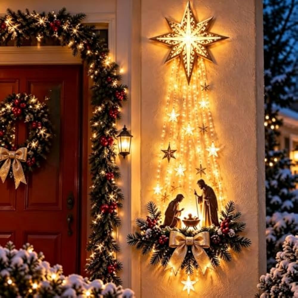 Lighted Nativity Bethlehem Star Wall Decor with Warm LED Lights, Gold, 1 Piece