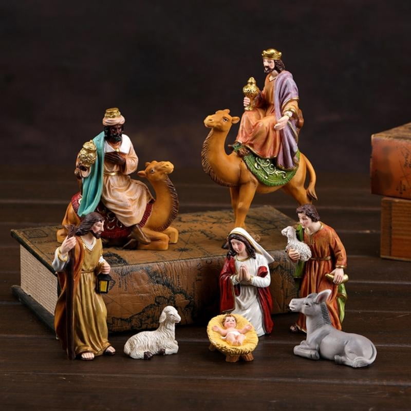 ANXPTIME Christmas Nativity Figurines Resin Manger Holy Family Nativity Scene Statue