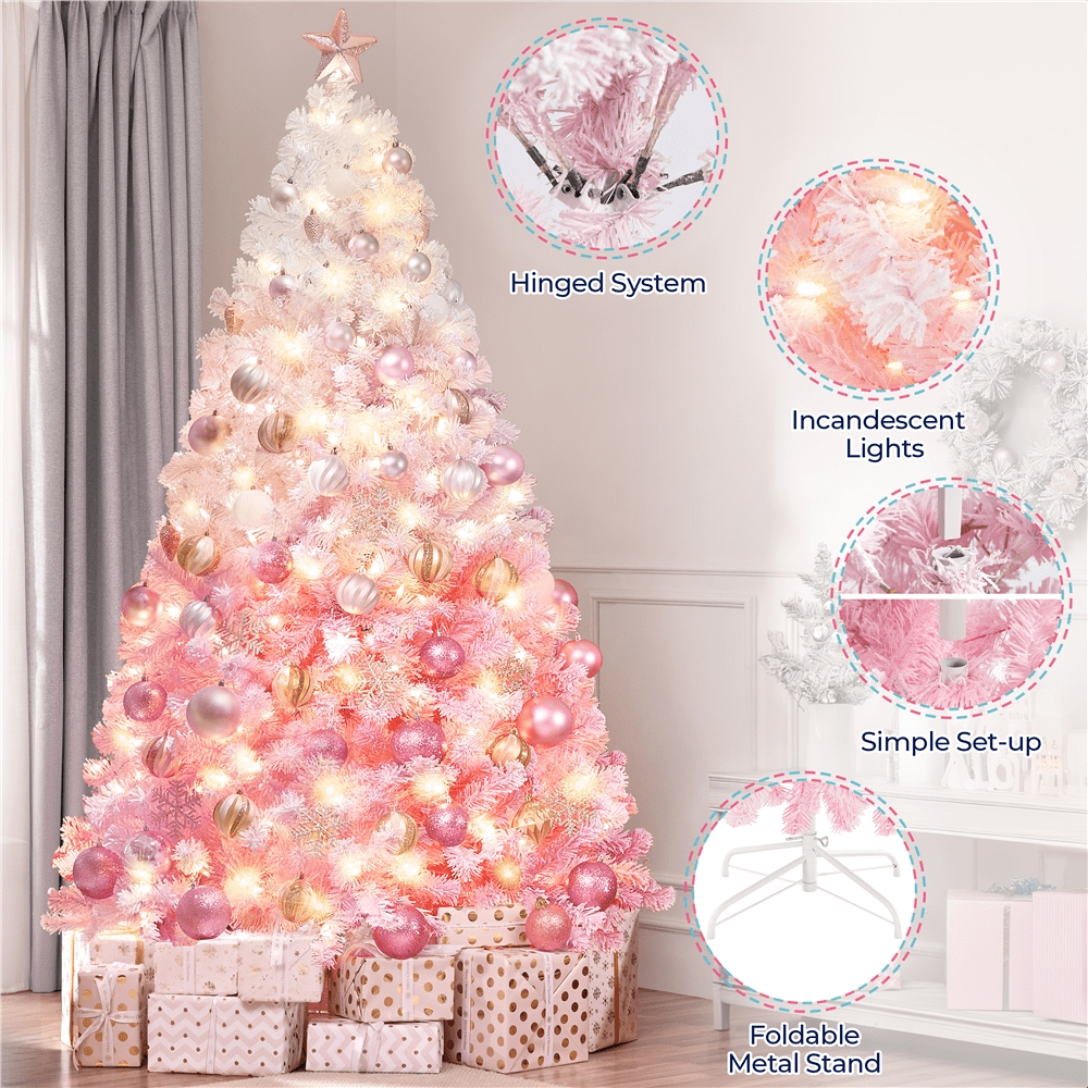 Alden Design 4.5 ft Pre-lit Flocked Christmas Tree with Warm Lights, Frosted White