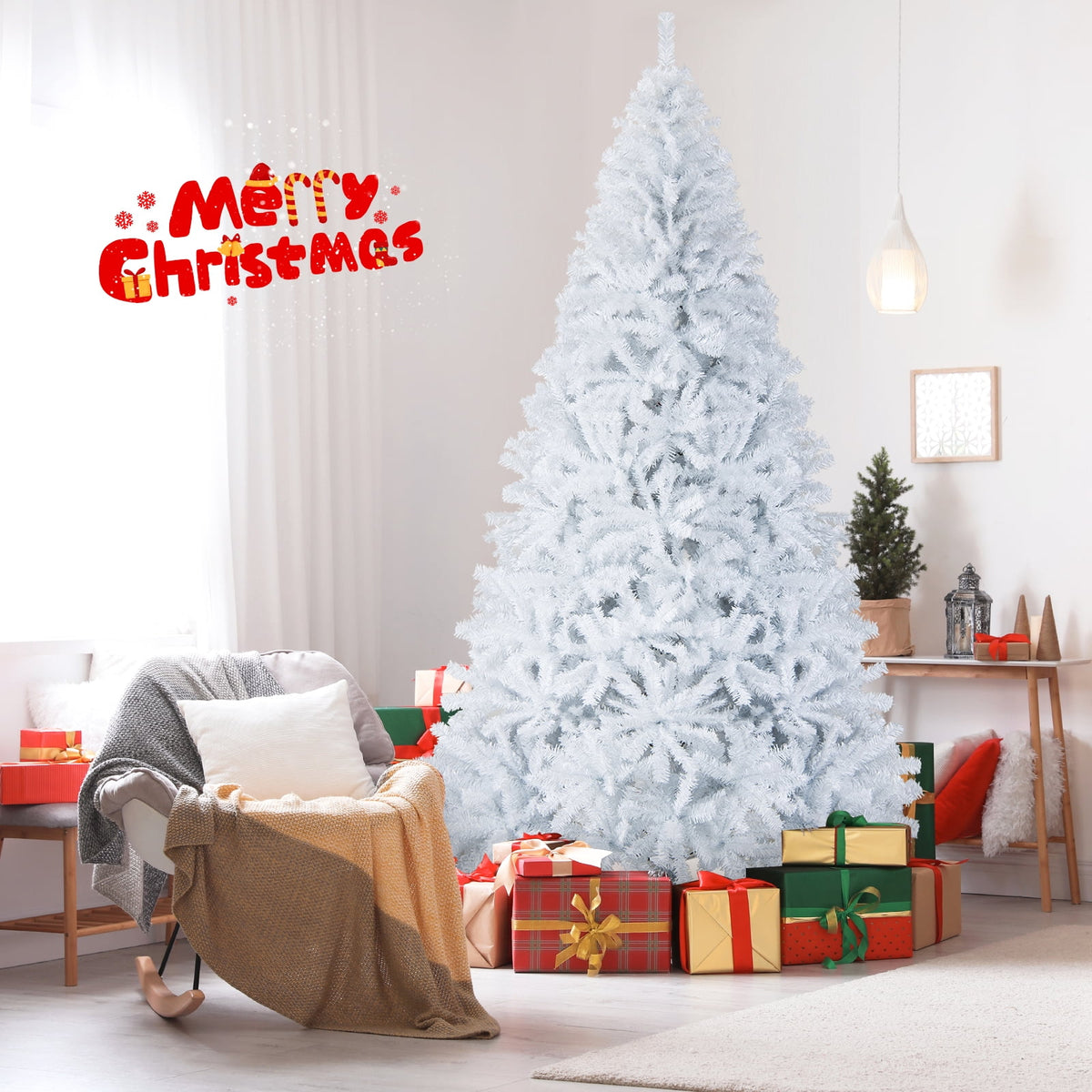 Costway 6 FT Unlit Christmas Tree Hinged with 1000 Branch Tips White