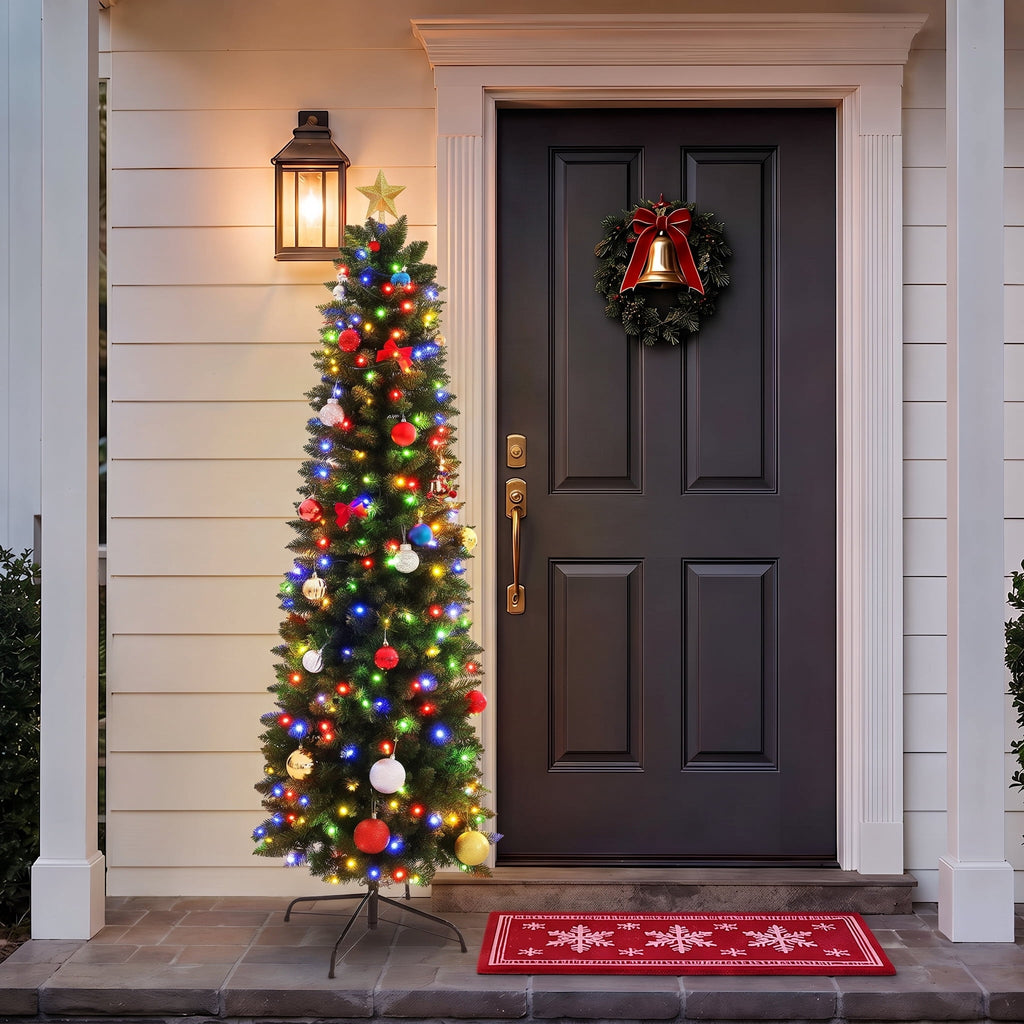 Legooin 6ft Pre-lit Slim Christmas Tree Skinny Hinged Artificial Xmas Tree with 250 Color-Changing Lights+957 Branch Tips