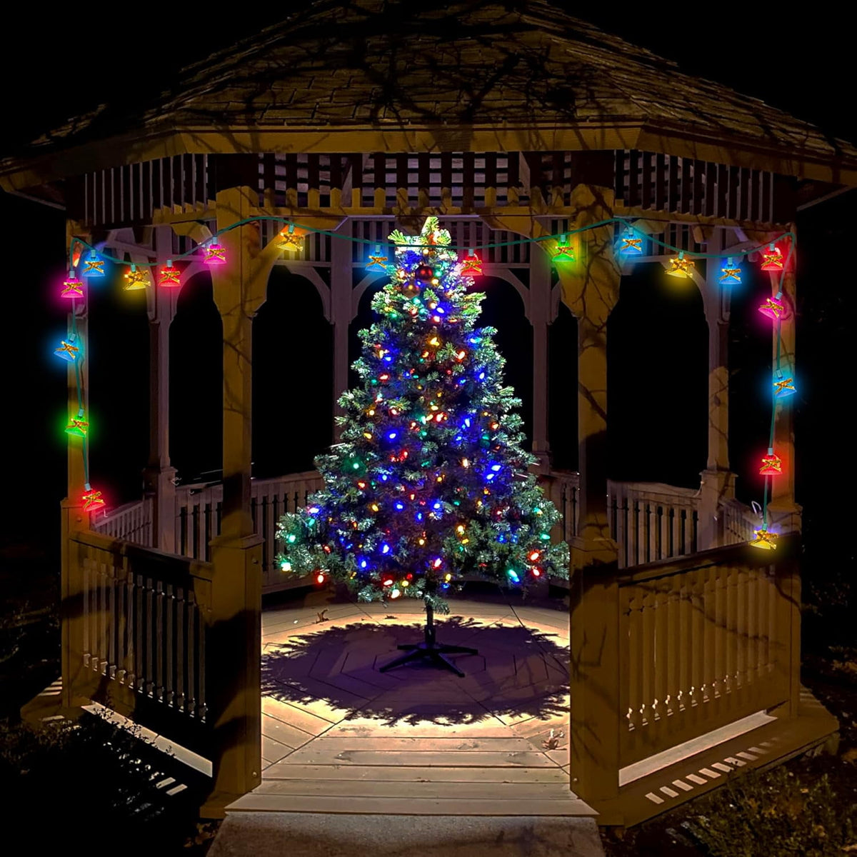 30 Lights Christmas Musical Bell String Lights, 25 Classical Holiday Songs, 7 Functions Multicolor Incandescent Bulb Green Wire Light with Multicolor Bells for Indoor Xmas Tree Decorations