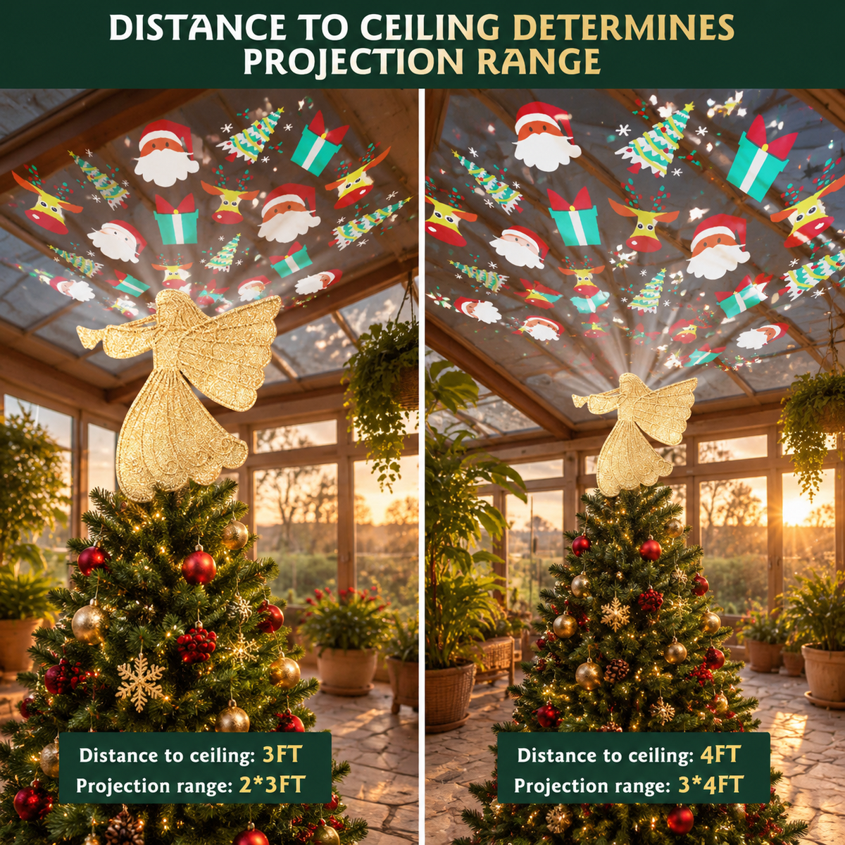 Lighted Angel Christmas Tree Topper with 6 Projection Modes and Rotating 3D Glitter Projector