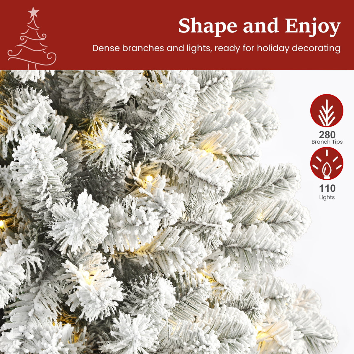 Lolsea 4.5ft Prelit Snow Flocked Artificial Pencil Christmas Tree with Warm White Lights, Full Branch Tips, Perfect Choice Decoration for Xmas Holiday
