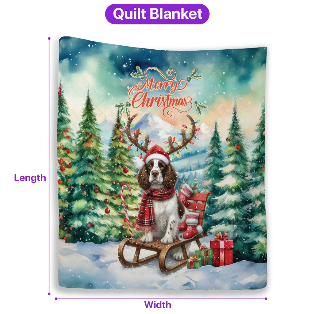 Merry Christmas Santa Reindeer Antlers French Bulldog Sleigh Xmas Winter Holiday Quilt Bedding Set Dog Lover Gifts 1 Blanket Bed Cover 2 Pillowcases - 00023