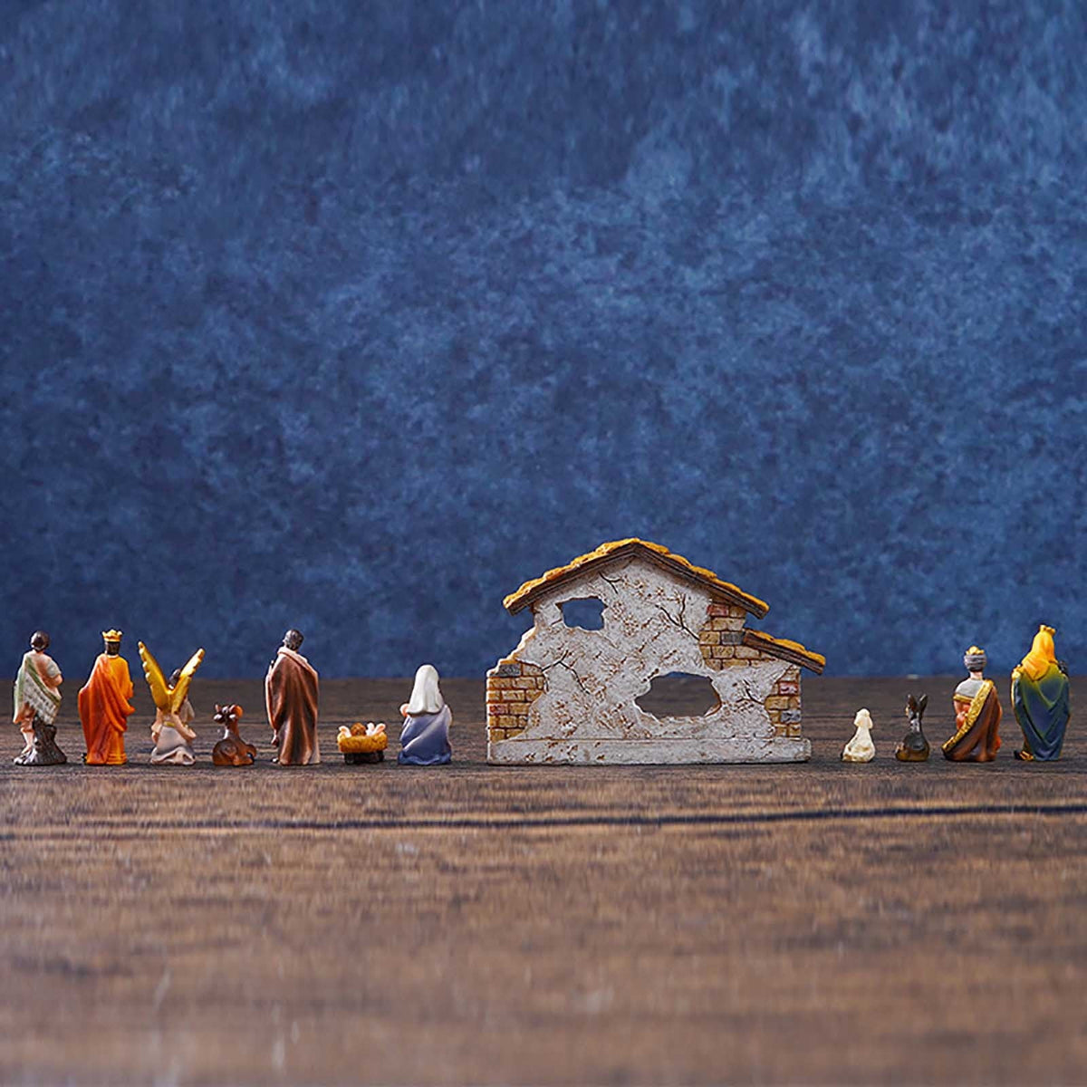 Nativity Set Christmas Indoor 16 Piece 2.36 inch Scene Statue Figurines Jesus Manger Crib Ornament Church Xmas Gift Home Decoration