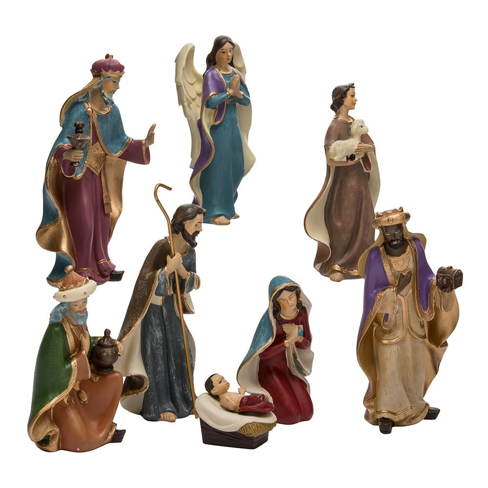 Kurt Adler 6.25-Inch Resin Nativity Figurine Set, 8-Piece Christmas Decoration