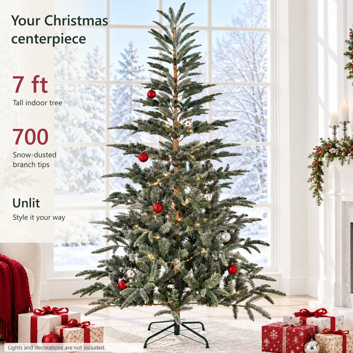 Furnibear 7ft Christmas Tree with 700 Snowy Tips Easy Setup Artificial Christmas Tree for Holiday Decor