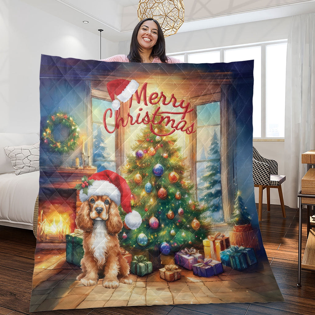 Merry Christmas French Bulldog Santa Hat Xmas Tree Winter Holiday Quilt Bedding Set Dog Lover Gifts 1 Blanket Bed Cover 2 Pillowcases - 01013