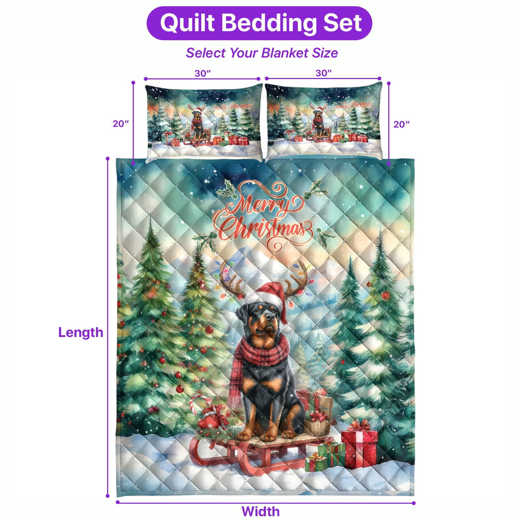 Merry Christmas Santa Reindeer Antlers French Bulldog Sleigh Xmas Winter Holiday Quilt Bedding Set Dog Lover Gifts 1 Blanket Bed Cover 2 Pillowcases - 00023