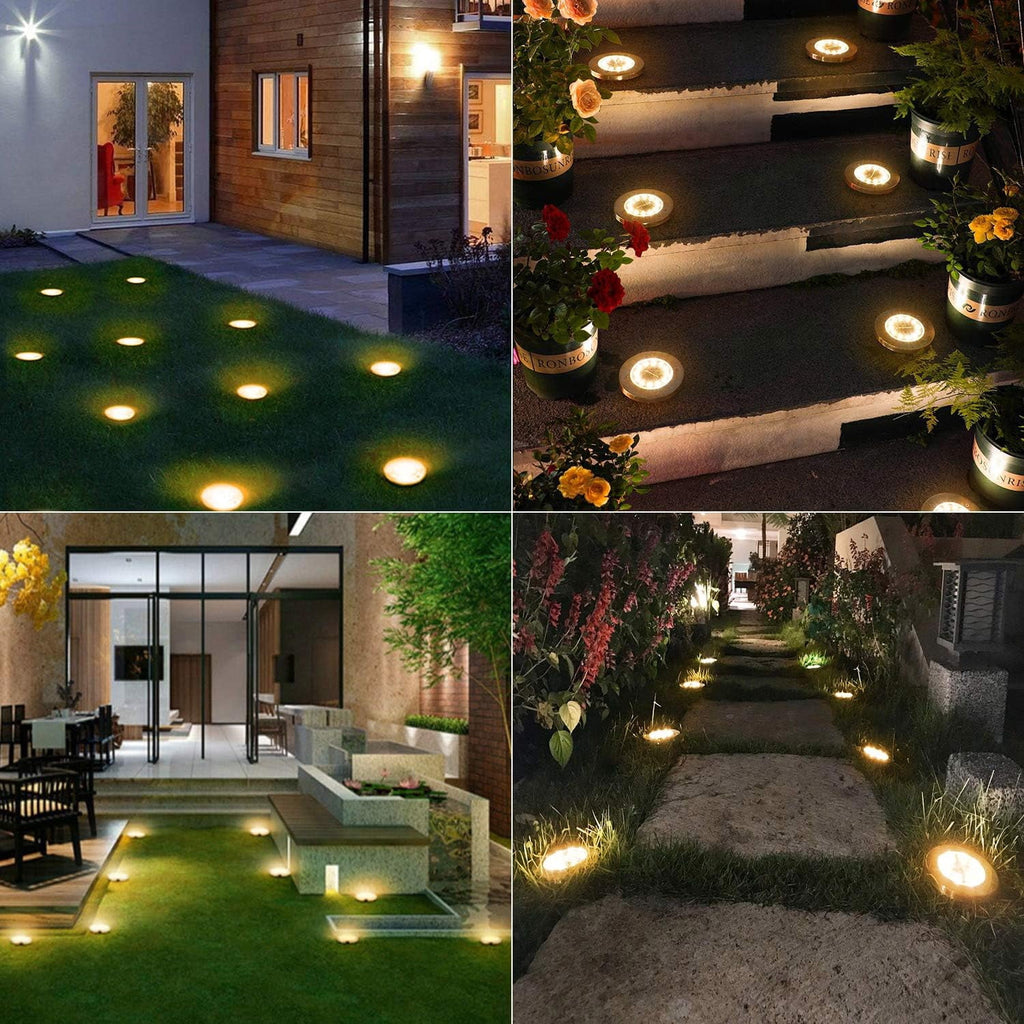Rirool 12-Pack Solar Ground Lights, Waterproof Outdoor Garden LED Pathway Lights, Energy-Saving In-Ground Landscape Lighting for Yard, Lawn, Patio, Walkway - Cool White