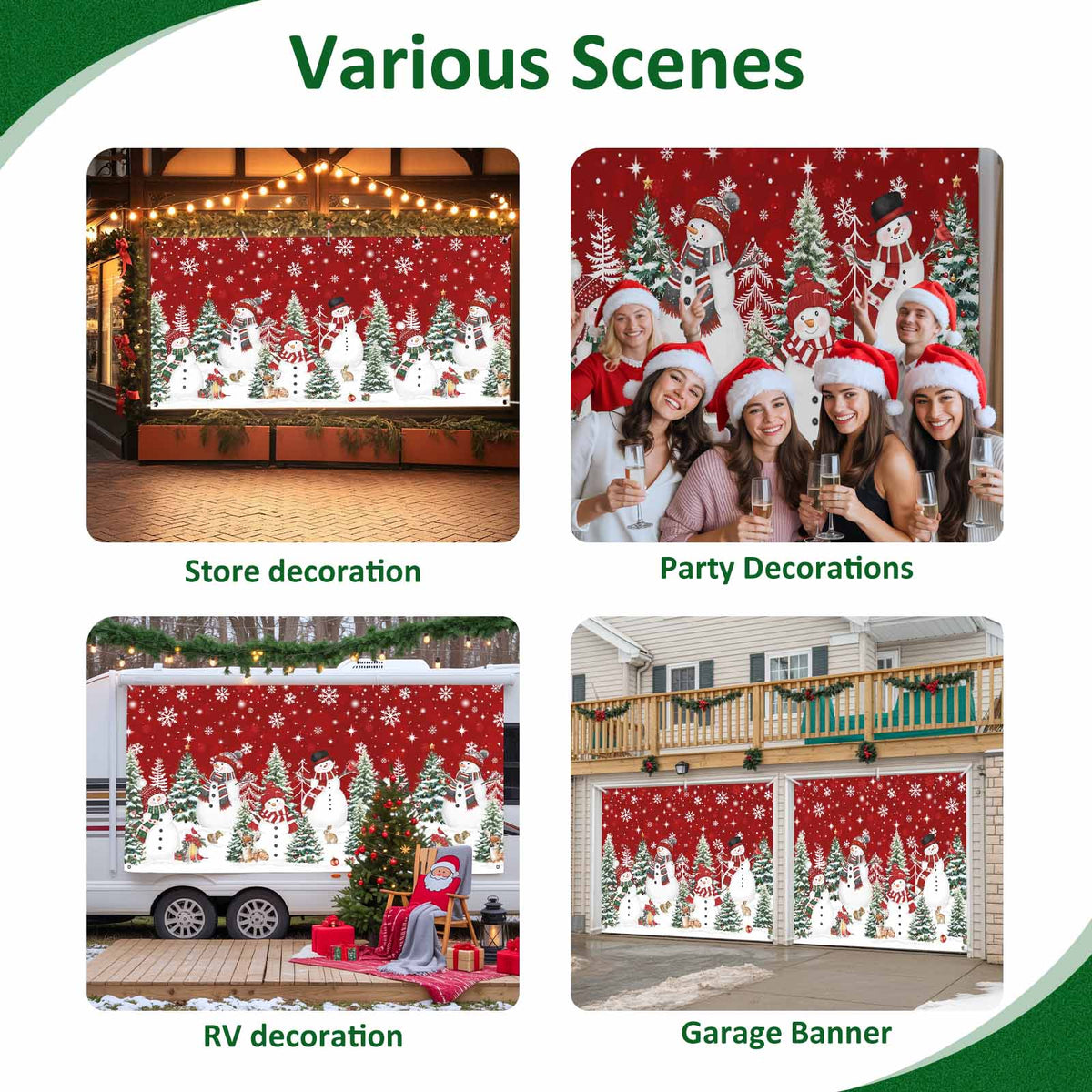Fsddascl 7 x 16 Ft Christmas Garage Door Cover, Black Christmas Tree Large Garage Door Banner, Xmas Snowflake Green Golden Hanging Garage Mural Background for Indoor Outdoor Xmas Party Supplies