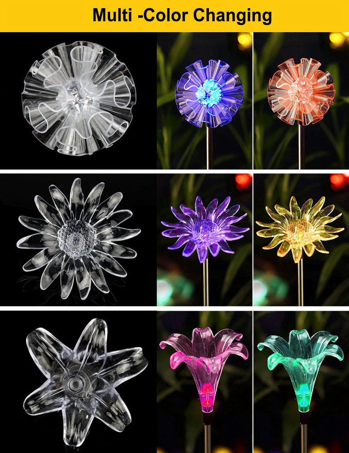 QiShi Solar Garden Lights Tree Outdoor Multi-Color Changing LED Stake Lights Flower for Garden, Patio, Yard and Decoration Solar Flickering Tree Lights (Tree,2 Pack)