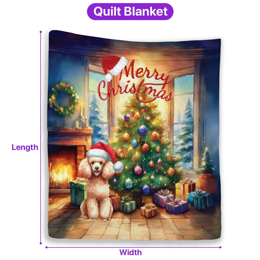 Merry Christmas French Bulldog Santa Hat Xmas Tree Winter Holiday Quilt Bedding Set Dog Lover Gifts 1 Blanket Bed Cover 2 Pillowcases - 01013