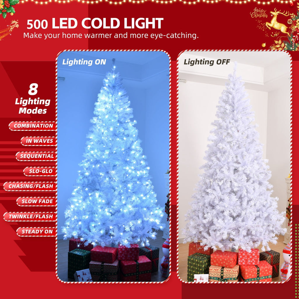 Ktaxon 8 FT Pre-lit Christmas Tree, Xmas Tree Hinged Branches with 500 RGB Lights and 1500 Branch Tips APP Controlled, for Holiday Party Store Office Home, White