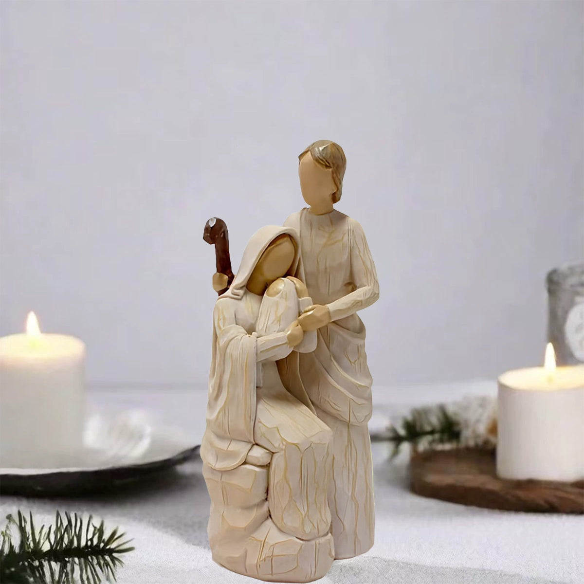 Nativity Set Indoor, Jesus Figure Nativity Scene, Handcrafted Resin Statue of Virgin Mary Holding Baby Jesus with Joseph