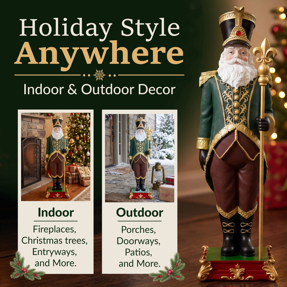 Sunnydaze Green Polyresin Guardian of the North Pole Nutcracker Christmas Statue, 37"