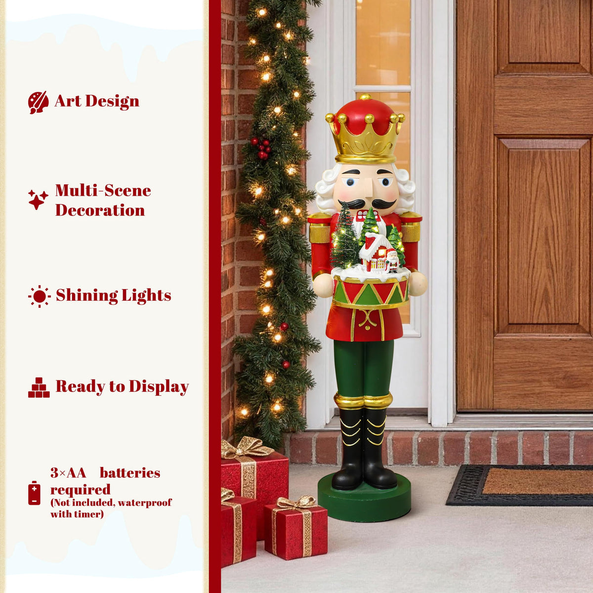 Langford Home Battery-Operated Prelit Nutcracker Soldier Statue Holding Christmas Miniature Landscape