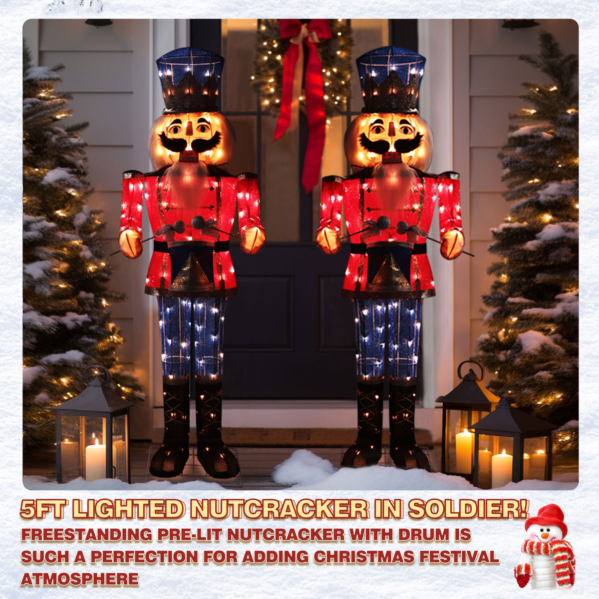 VEIKOUS 5ft Christmas 3D Nutcracker Soldier Decoration, Indoor & Outdoor Decoration W/ Ground Stakes and Candy Cane for Holiday