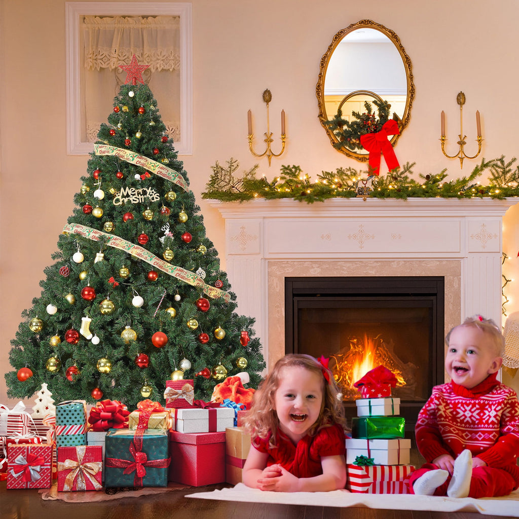 4.5FT/6FT/7.5FT/9FT Artificial Christmas Tree, Realistic Full-Body Branches, Unlit Hinged Sections, Holiday Christmas Tree, Foldable Base for Easy Setup and Storage for Home Parties