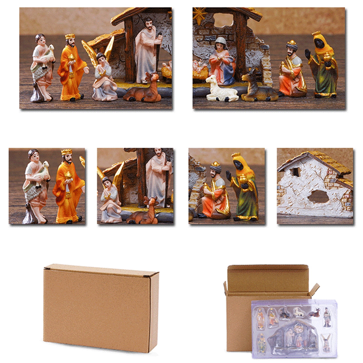 Christmas Nativity Figurines Resin Manger Holy Family Nativity Scenes Statue for Xmases Indoor Home Table Decorations