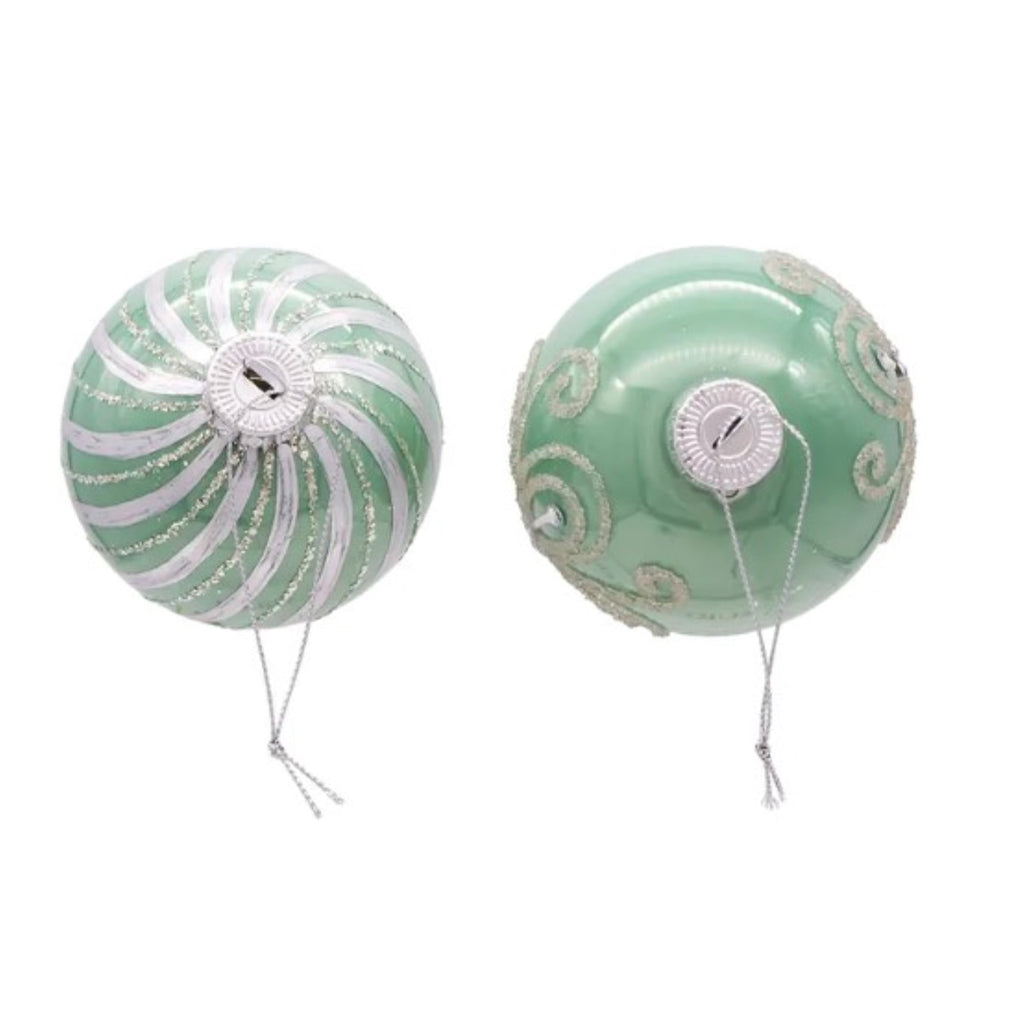 Kurt Adler 80MM Silver and Pale Aqua Embellished Ball Ornaments, 6 Piece Set