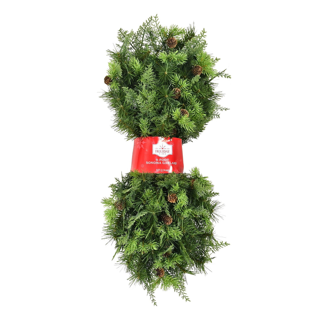 Sonoma Cypress Evergreen Unlit Artificial Christmas Garland, Green, 9', by Holiday Time