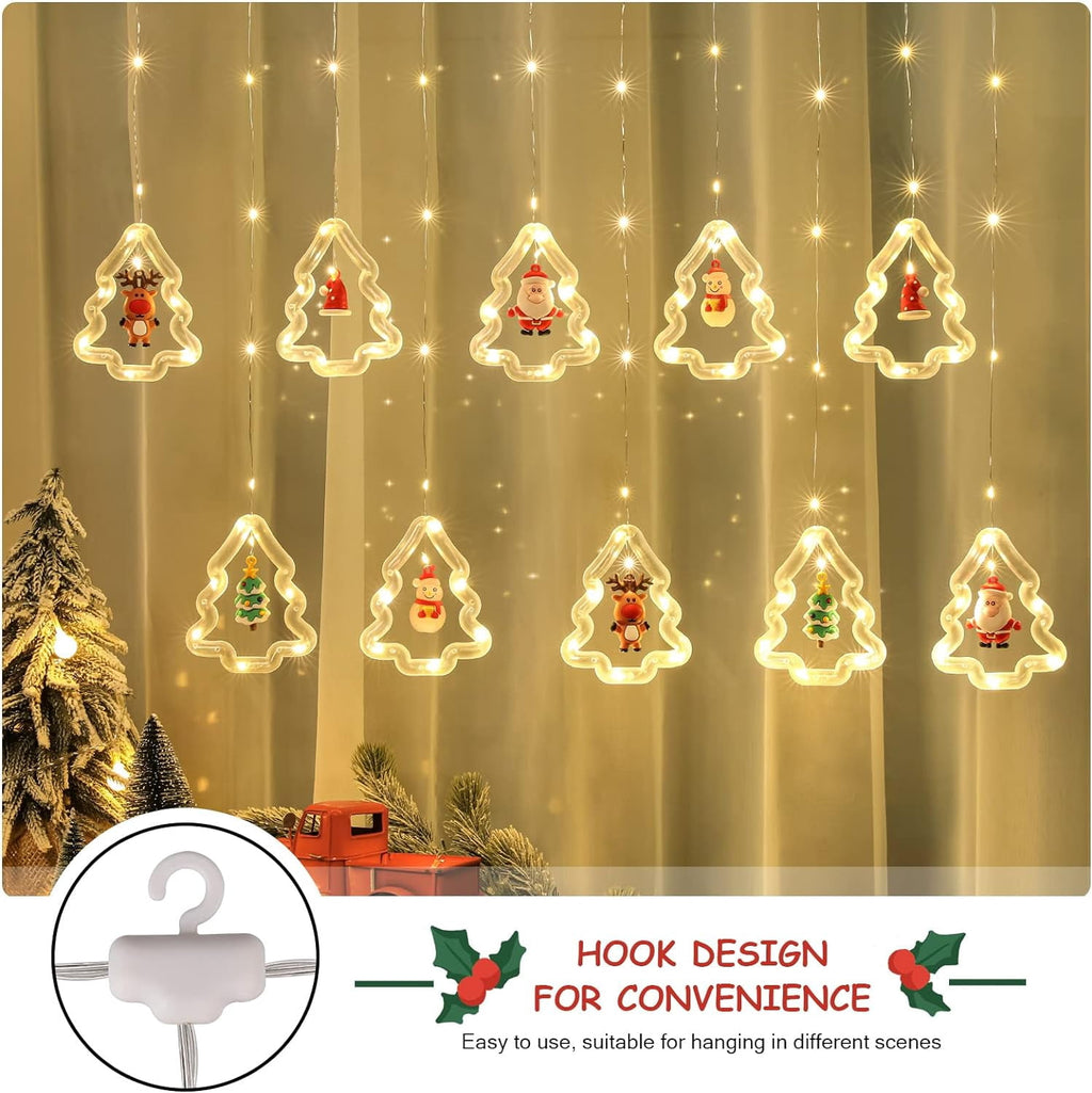 WILLED Christmas String Lights, 120 LED Window Curtain Lights with Christmas Ornaments, 9.8ft USB Powered Warm White Waterproof Fairy Lights Indoor Outdoor for Xmas Tree Patio Garden Party Home Decor