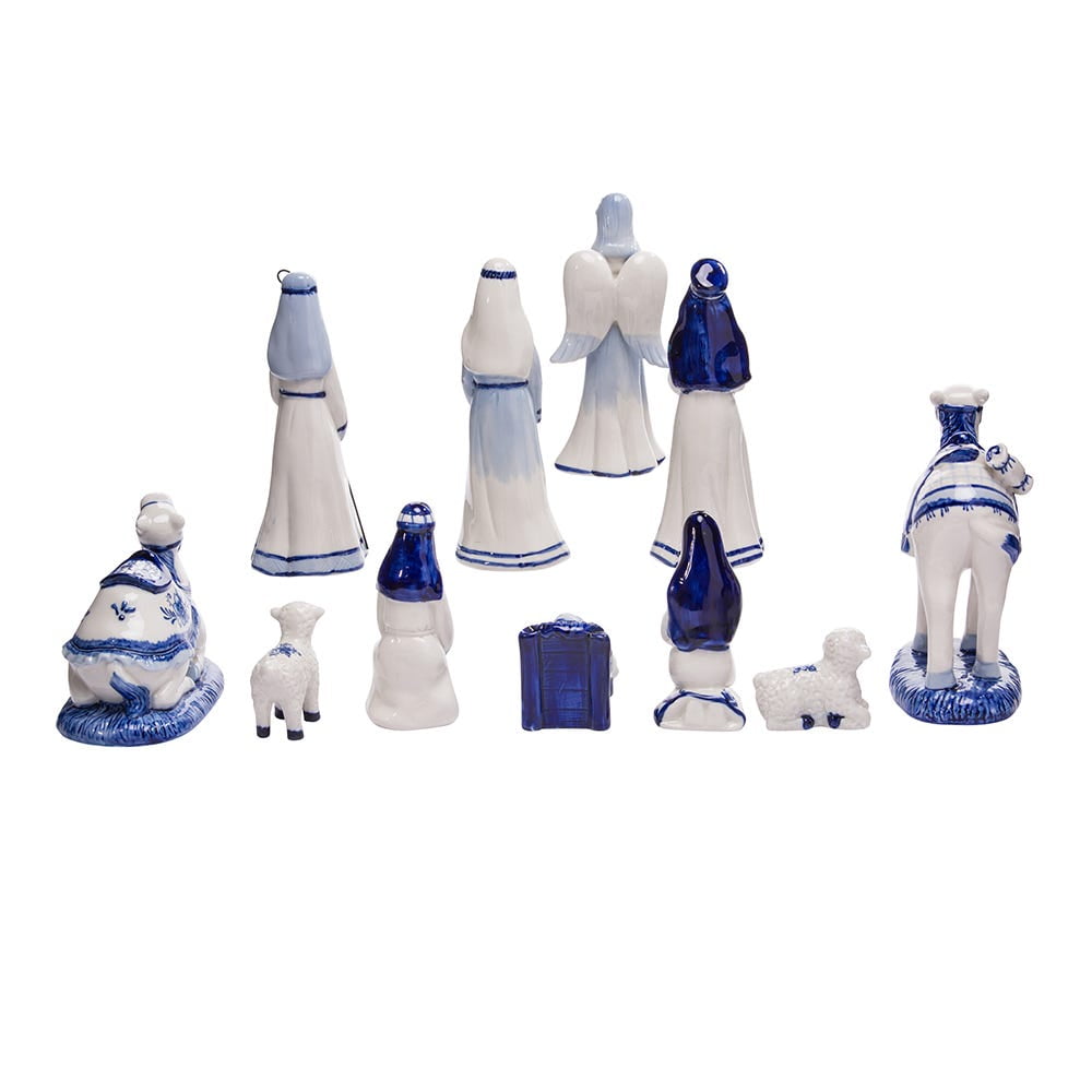 Kurt Adler 11-Piece Porcelain Delft Blue Nativity Set, 1.97"–6.7" – Holiday Christmas Figurines