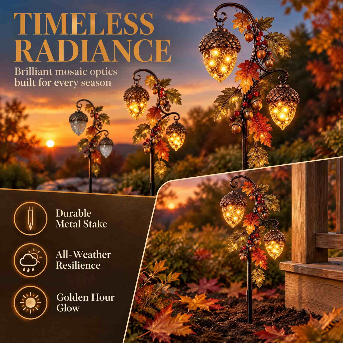 Luckky Santa’s Flying Sleigh Gift Cascade Solar Christmas Garden Light,Warm Golden Cascading LED Lights with Falling Gifts & Star,Solar Powered Outdoor Holiday Decor for Lawn,Pathway & Yard
