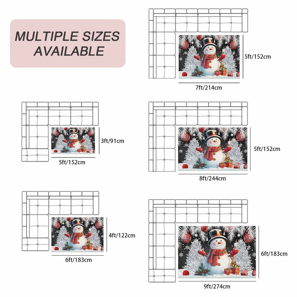 Grey Snowman Christmas Outdoor Rug for Patio/Deck/Porch, Non-Slip Large Area Rug 4 x 6 Ft, Xmas Tree Red Balls Snowflake Indoor Outdoor Rugs Washable Area Rugs, Reversible Camping Rug Carpet Runner
