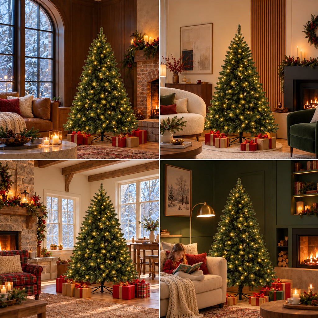 DAYBETTER 8ft Artificial Christmas Tree, 500 Warm White Lights & 1335 Branch Tips, Includes Metal Stand, Indoor/Outdoor Xmas Holiday Decor