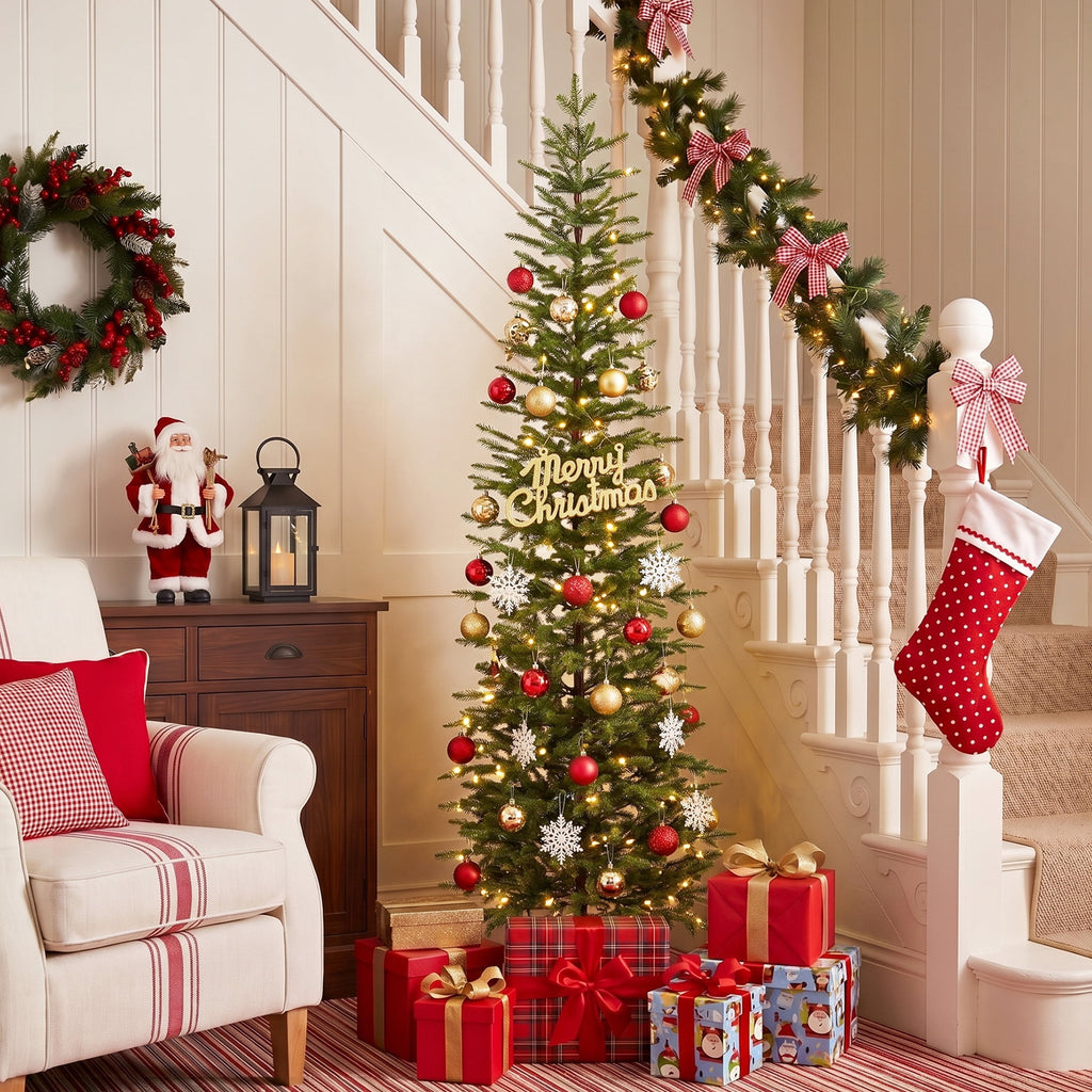 DR.Planzen 5ft Pencil Christmas Tree, 1104 Tips PE Realistic Unlit Artificial Slim Christmas Tree with Metal Stand - Holiday Indoor Decoration for Apartment Entryway Corner Office